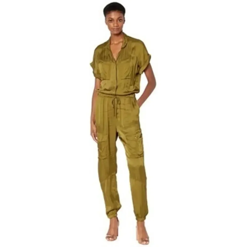 Young Fabulous & Broke Truman Jumpsuit satin safari fern olive green size small - Picture 6 of 6